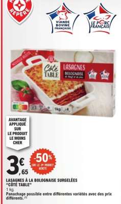 LASAGNES À LA BOLOGNAISE SURGELÉES "CÔTÉ TABLE"