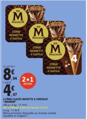 4 CÔNES GLACÉS NOISETTE & CHOCOLAT “MAGNUM”