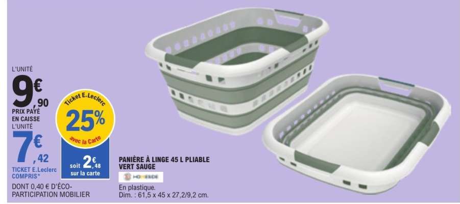 PANIER À LINGE 45 L PLIABLE VERT SAUGE