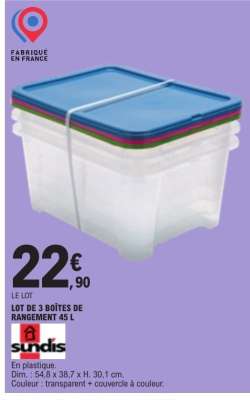 Lot de 3 boîtes de rangement 45 L