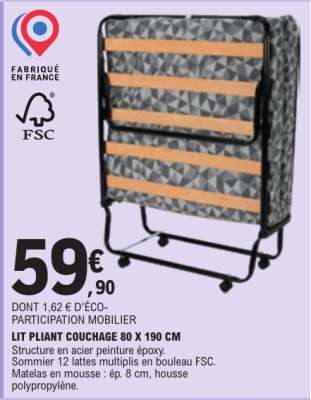 Lit pliant couchage 80 x 190 cm