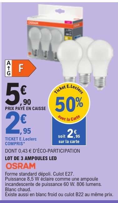 LOT DE 3 AMPOULES LED OSRAM