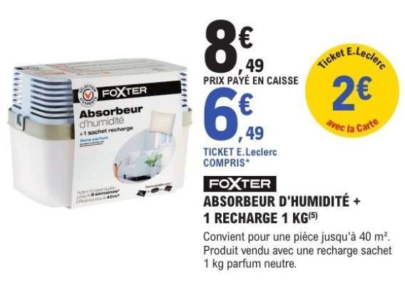 FOXTER ABSORBEUR D'HUMIDITÉ + 1 RECHARGE 1 KG