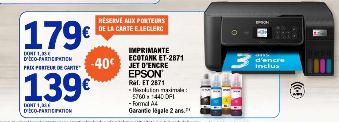IMPRIMANTE ECOTANK ET-2871 JET D'ENCRE EPSON