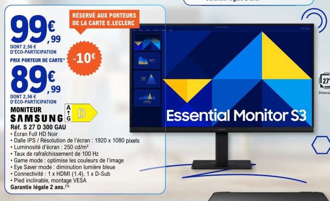 MONITEUR SAMSUNG S 27 D 300 GAU