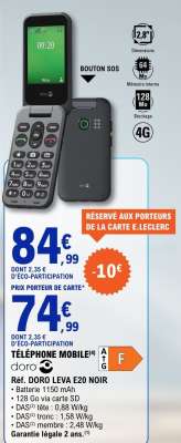 TÉLÉPHONE MOBILE DORO LEVA E20 NOIR