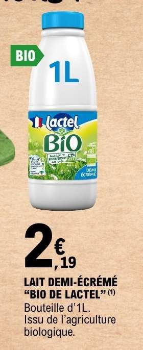 Lait Demi-Écrémé "Bio de Lactel"