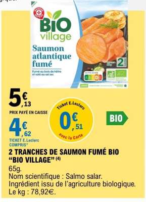 2 TRANCHES DE SAUMON FUMÉ BIO “BIO VILLAGE”