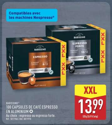 BARISSIMO® 100 CAPSULES DE CAFÉ ESPRESSO EN ALUMINIUM