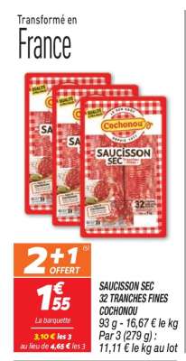 SAUCISSON SEC 32 TRANCHES FINES COCHONOU