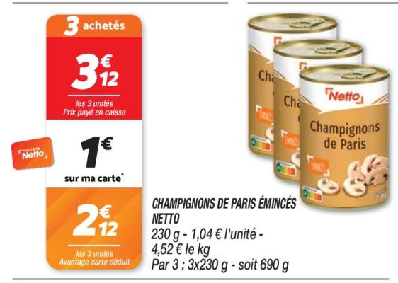 CHAMPIGNONS DE PARIS ÉMINCÉS NETTO