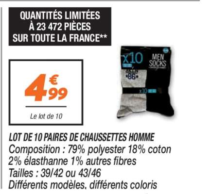Lot de 10 paires de chaussettes homme