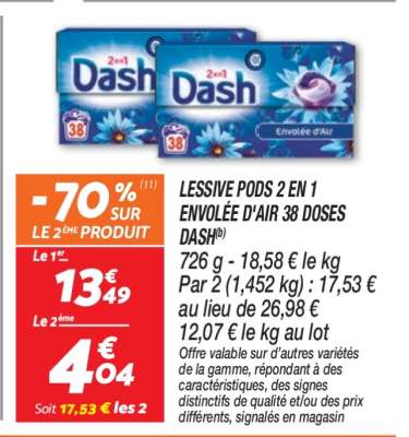 LESSIVE PODS 2 EN 1 ENVOLEE D'AIR 38 DOSES DASH