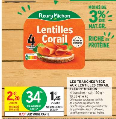 LES TRANCHES VÉGÉ AUX LENTILLES CORAIL FLEURY MICHON
