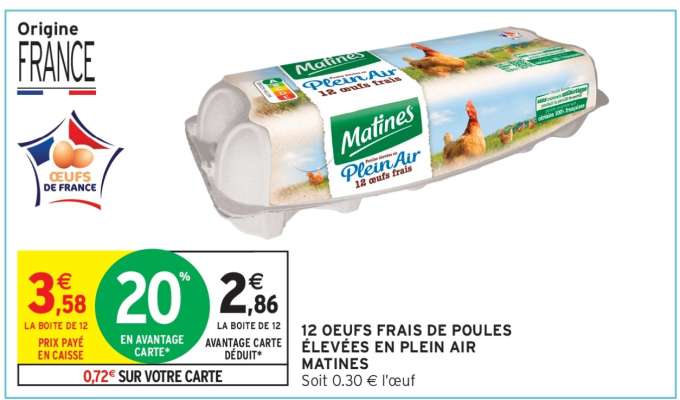12 OEUFS FRAIS DE POULES ÉLEVÉES EN PLEIN AIR MATINES