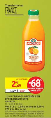 JUS D'ORANGES PRESSÉES EN OFFRE DÉCOUVERTE ANDROS
