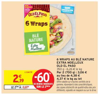 6 Wraps au Blé Nature Extra Moelleux