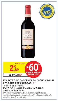 IGP PAYS D'OC CABERNET SAUVIGNON ROUGE LES ORMES DE CAMBRAS