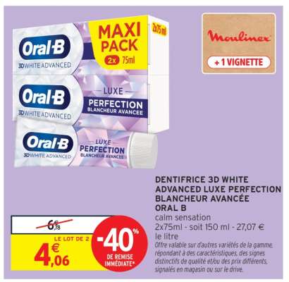 DENTIFRICE 3D WHITE ADVANCED LUXE PERFECTION BLANCHEUR AVANCÉE ORAL B