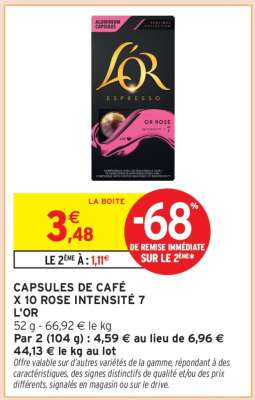 CAPSULES DE CAFÉ X 10 ROSE INTENSITÉ 7 L'OR