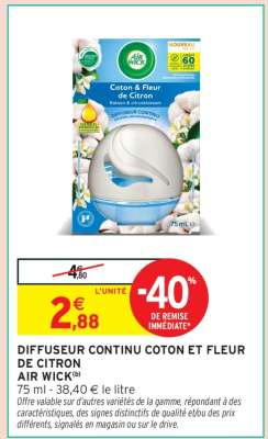 DIFFUSEUR CONTINU COTON ET FLEUR DE CITRON AIR WICK