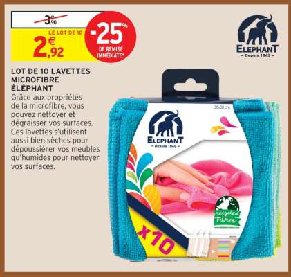 LOT DE 10 LAVETTES MICROFIBRE ÉLÉPHANT