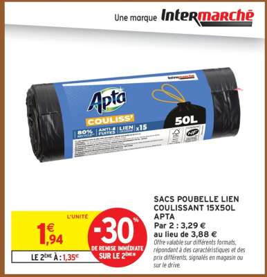 SACS POUBELLE LIEN COULISSANT 15X50L APTA