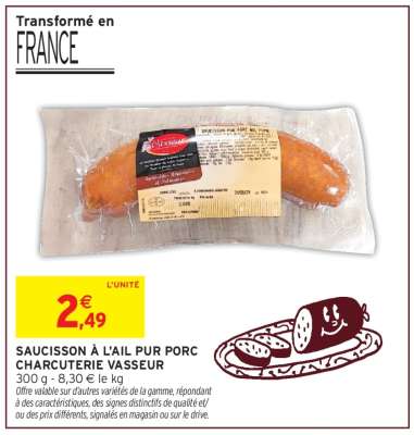 SAUCISSON À L'AIL PUR PORC CHARCUTERIE VASSEUR
