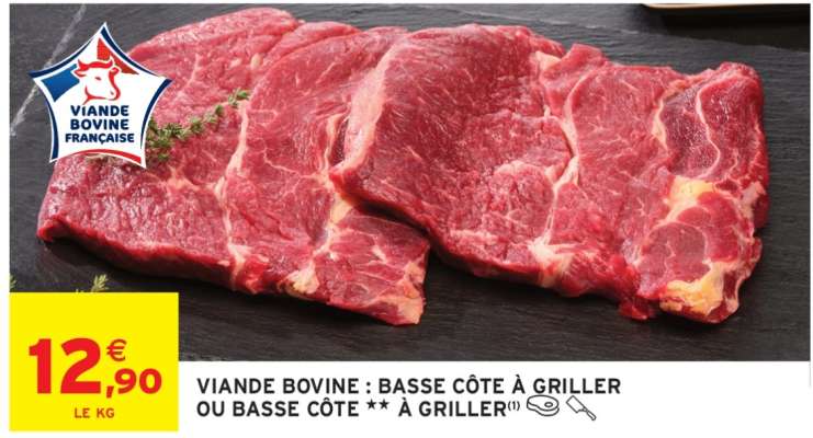 Viande bovine : basse côte à griller ou basse côte** à griller
