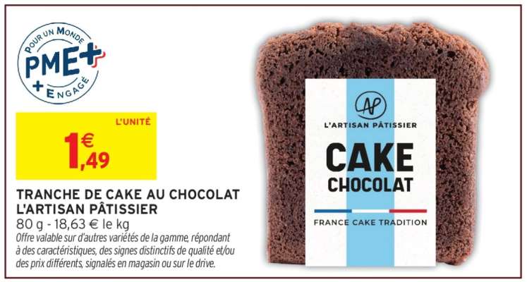 TRANCHE DE CAKE AU CHOCOLAT L'ARTISAN PÂTISSIER