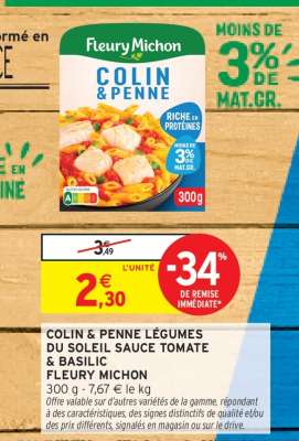 COLIN & PENNE LÉGUMES DU SOLEIL SAUCE TOMATE & BASILIC FLEURY MICHON