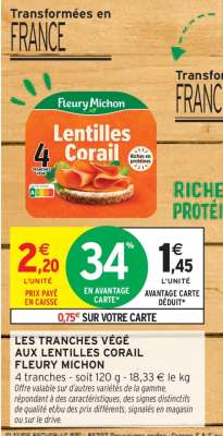 LES TRANCHES VÉGÉ AUX LENTILLES CORAIL FLEURY MICHON