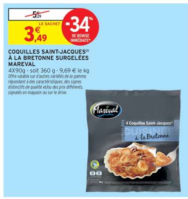 Coquilles Saint-Jacques à la Bretonne Surgelées Mareval