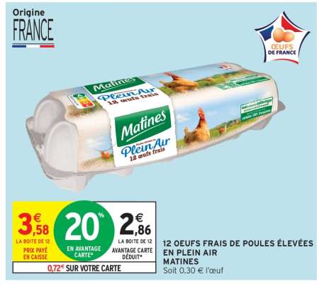 12 OEUFS FRAIS DE POULES ÉLEVÉES EN PLEIN AIR MATINES