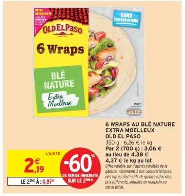 6 WRAPS AU BLÉ NATURE EXTRA MOELLEUX OLD EL PASO