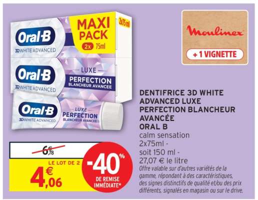 ORAL B DENTIFRICE 3D WHITE ADVANCED LUXE PERFECTION BLANCHEUR AVANCÉE