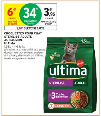 Croquettes pour chat stérilisé adulte au saumon Ultima