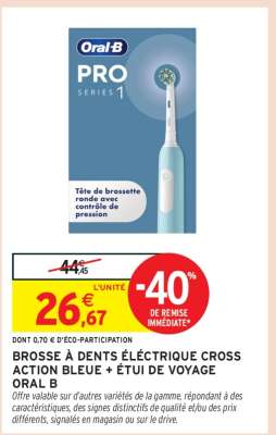 BROSSE À DENTS ÉLECTRIQUE CROSS ACTION BLEUE + ÉTUI DE VOYAGE ORAL B