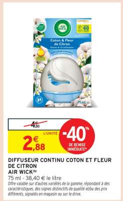 DIFFUSEUR CONTINU COTON ET FLEUR DE CITRON AIR WICK
