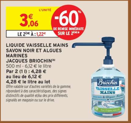 LIQUIDE VAISSELLE MAINS SAVON NOIR ET ALGUES MARINES JACQUES BRIOCHIN
