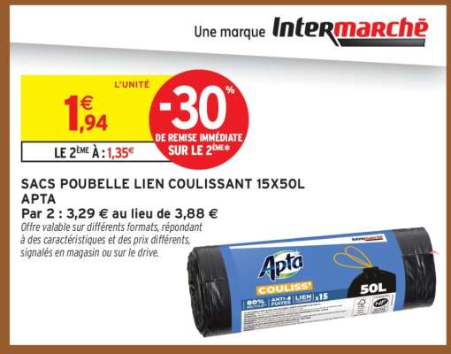 SACS POUBELLE LIEN COULISSANT 15X50L APTA
