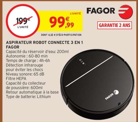 Aspirateur Robot Connecté 3 en 1 Fagor