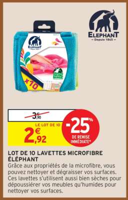 LOT DE 10 LAVETTES MICROFIBRE ÉLÉPHANT