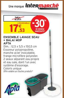 ENSEMBLE LAVAGE SEAU + BALAI MOP APTA