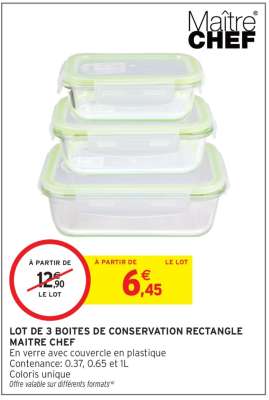 Lot de 3 boites de conservation rectangle Maitre Chef