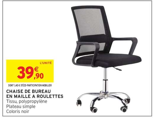 Chaise de bureau en maille à roulettes
