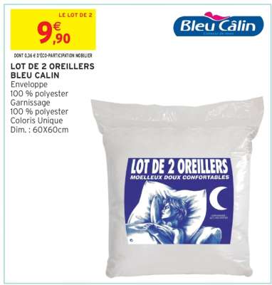 LOT DE 2 OREILLERS BLEU CALIN