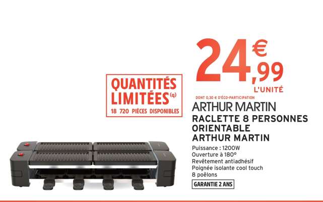 Arthur Martin Raclette 8 Personnes Orientable