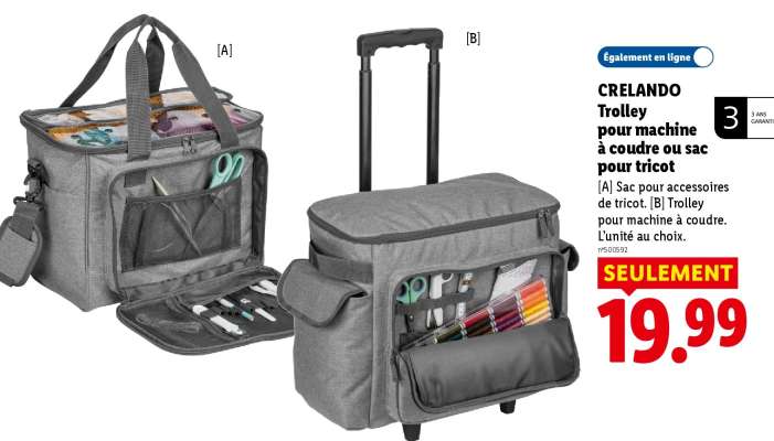 CRELANDO Trolley pour machine à coudre ou sac pour tricot