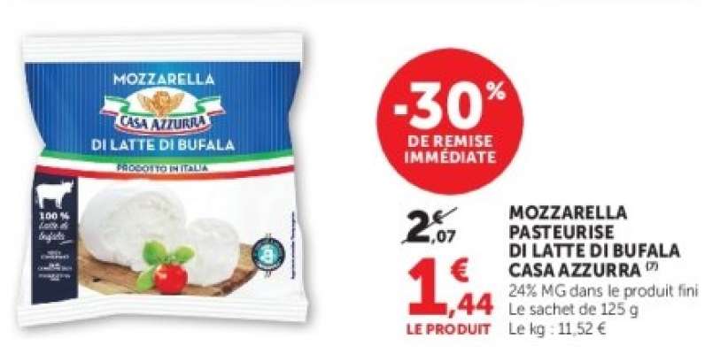 MOZZARELLA PASTEURISE DI LATTE DI BUFALA CASA AZZURRA